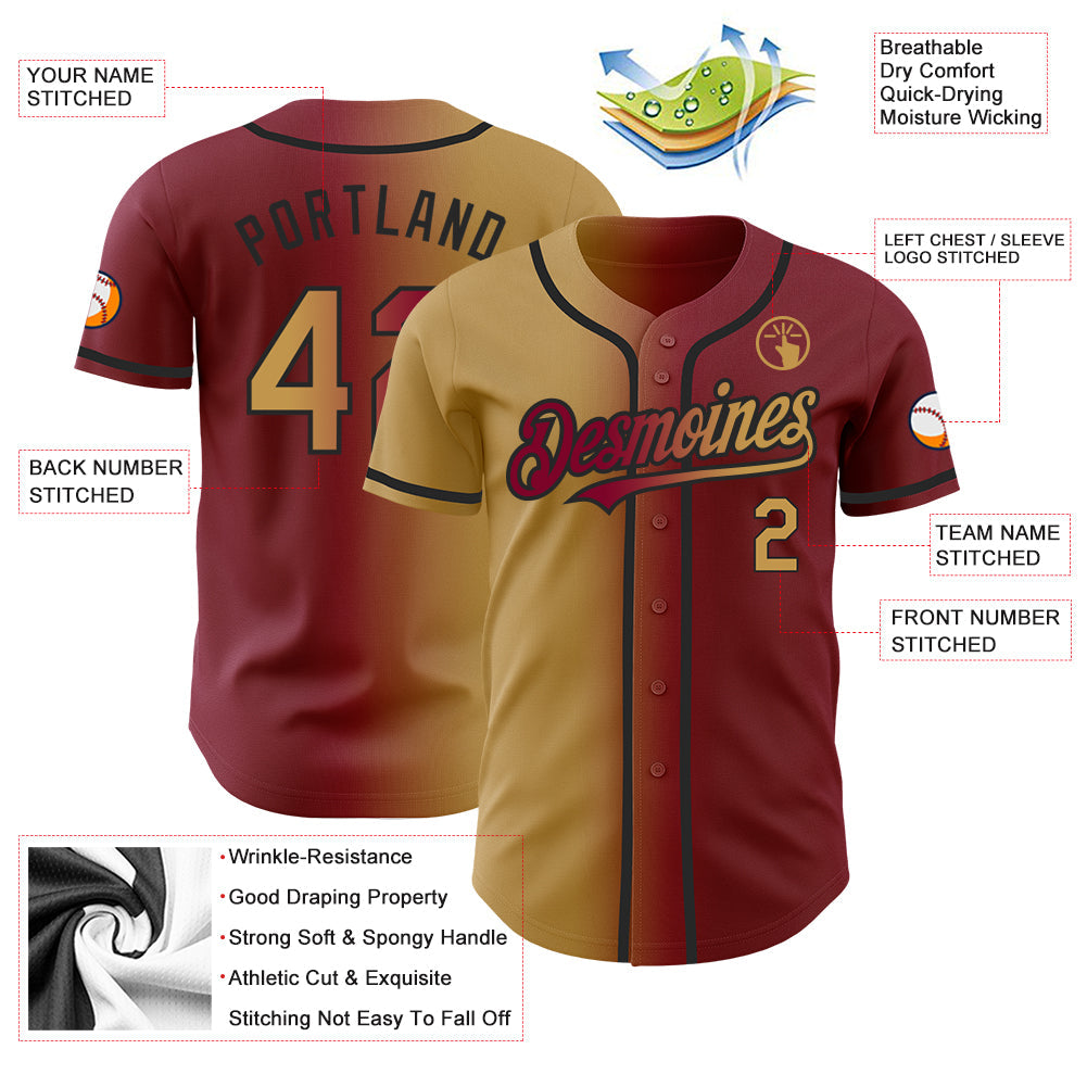 Custom Maroon Old Gold-Black Authentic Gradient Fashion Baseball Jersey - Sky-Custom