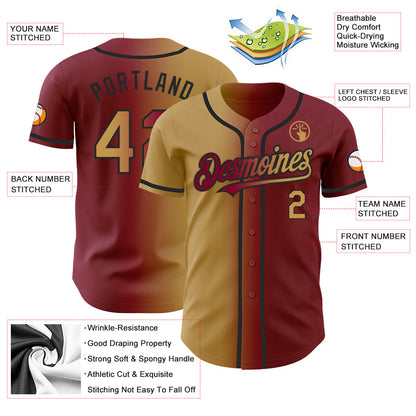 Custom Maroon Old Gold-Black Authentic Gradient Fashion Baseball Jersey - Sky-Custom