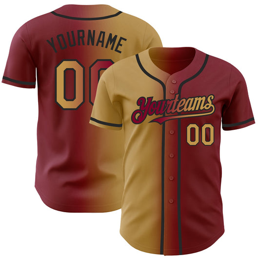 Custom Maroon Old Gold-Black Authentic Gradient Fashion Baseball Jersey - Sky-Custom