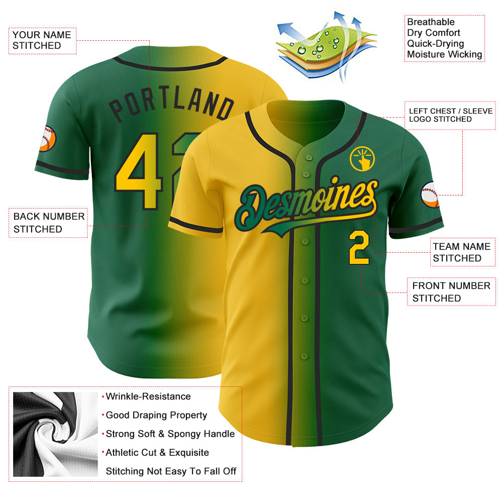 Custom Kelly Green Yellow-Black Authentic Gradient Fashion Baseball Jersey - Sky-Custom