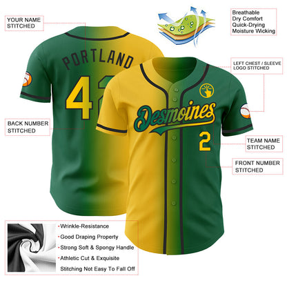 Custom Kelly Green Yellow-Black Authentic Gradient Fashion Baseball Jersey - Sky-Custom