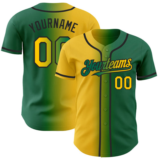 Custom Kelly Green Yellow-Black Authentic Gradient Fashion Baseball Jersey - Sky-Custom