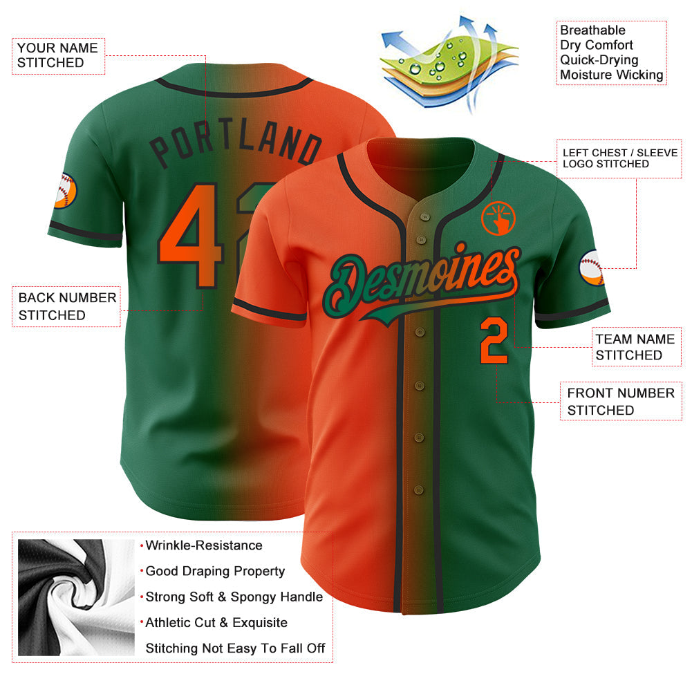 Custom Kelly Green Orange-Black Authentic Gradient Fashion Baseball Jersey - Sky-Custom