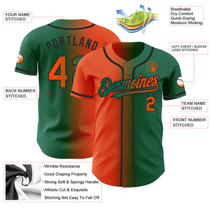 Custom Kelly Green Orange-Black Authentic Gradient Fashion Baseball Jersey - Sky-Custom