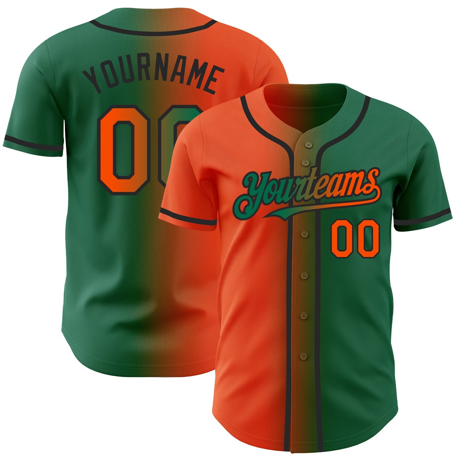 Custom Kelly Green Orange-Black Authentic Gradient Fashion Baseball Jersey - Sky-Custom