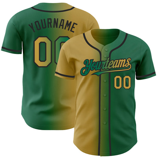 Custom Kelly Green Old Gold-Black Authentic Gradient Fashion Baseball Jersey - Sky-Custom