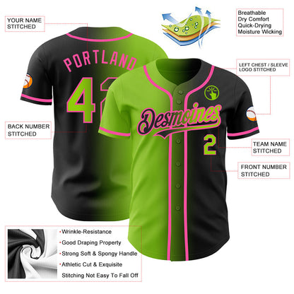 Custom Black Neon Green-Pink Authentic Gradient Fashion Baseball Jersey - Sky-Custom