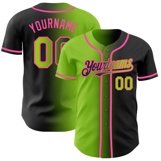 Custom Black Neon Green-Pink Authentic Gradient Fashion Baseball Jersey - Sky-Custom