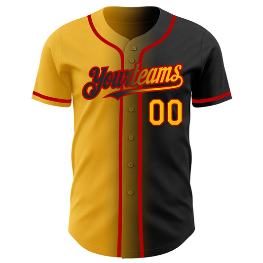 Custom Black Gold-Red Authentic Gradient Fashion Baseball Jersey - Sky-Custom