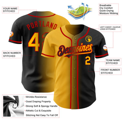 Custom Black Gold-Red Authentic Gradient Fashion Baseball Jersey - Sky-Custom