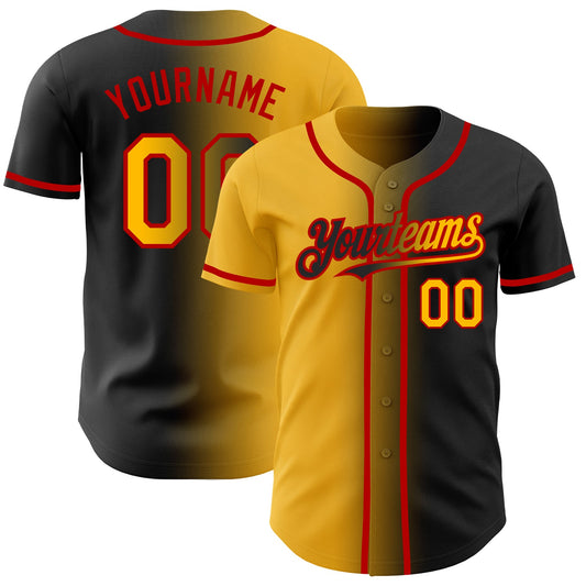 Custom Black Gold-Red Authentic Gradient Fashion Baseball Jersey - Sky-Custom