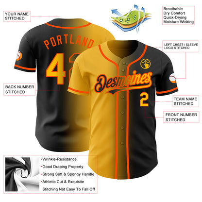Custom Black Gold-Orange Authentic Gradient Fashion Baseball Jersey - Sky-Custom