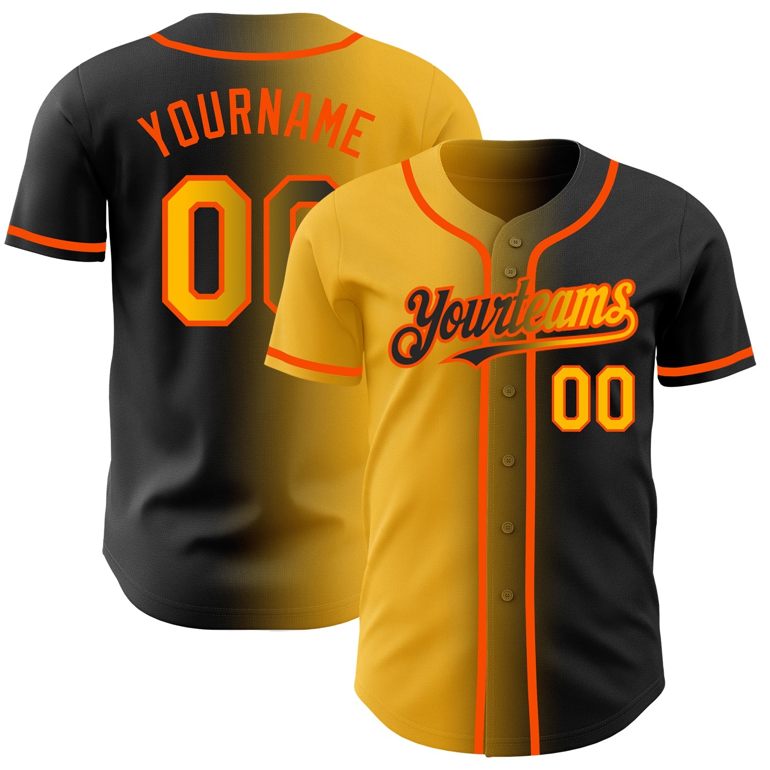 Custom Black Gold-Orange Authentic Gradient Fashion Baseball Jersey - Sky-Custom