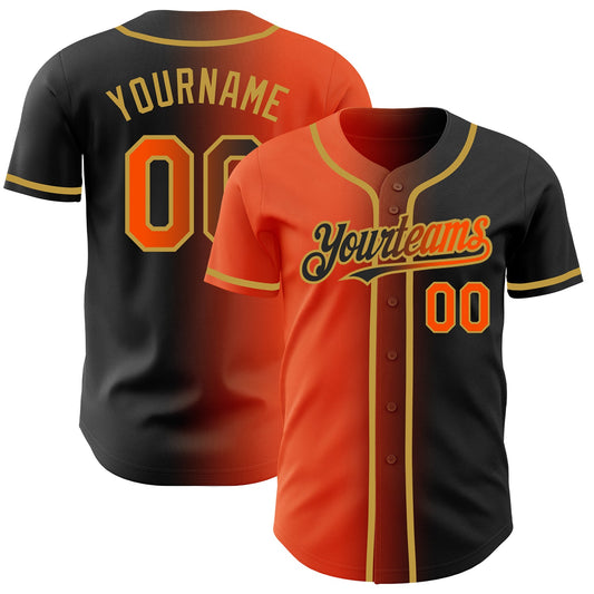 Custom Black Orange-Old Gold Authentic Gradient Fashion Baseball Jersey - Sky-Custom