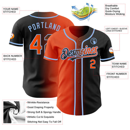 Custom Black Orange-Light Blue Authentic Gradient Fashion Baseball Jersey - Sky-Custom