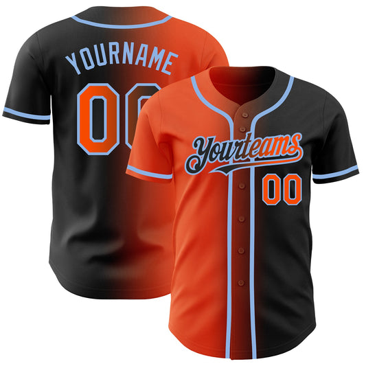 Custom Black Orange-Light Blue Authentic Gradient Fashion Baseball Jersey - Sky-Custom
