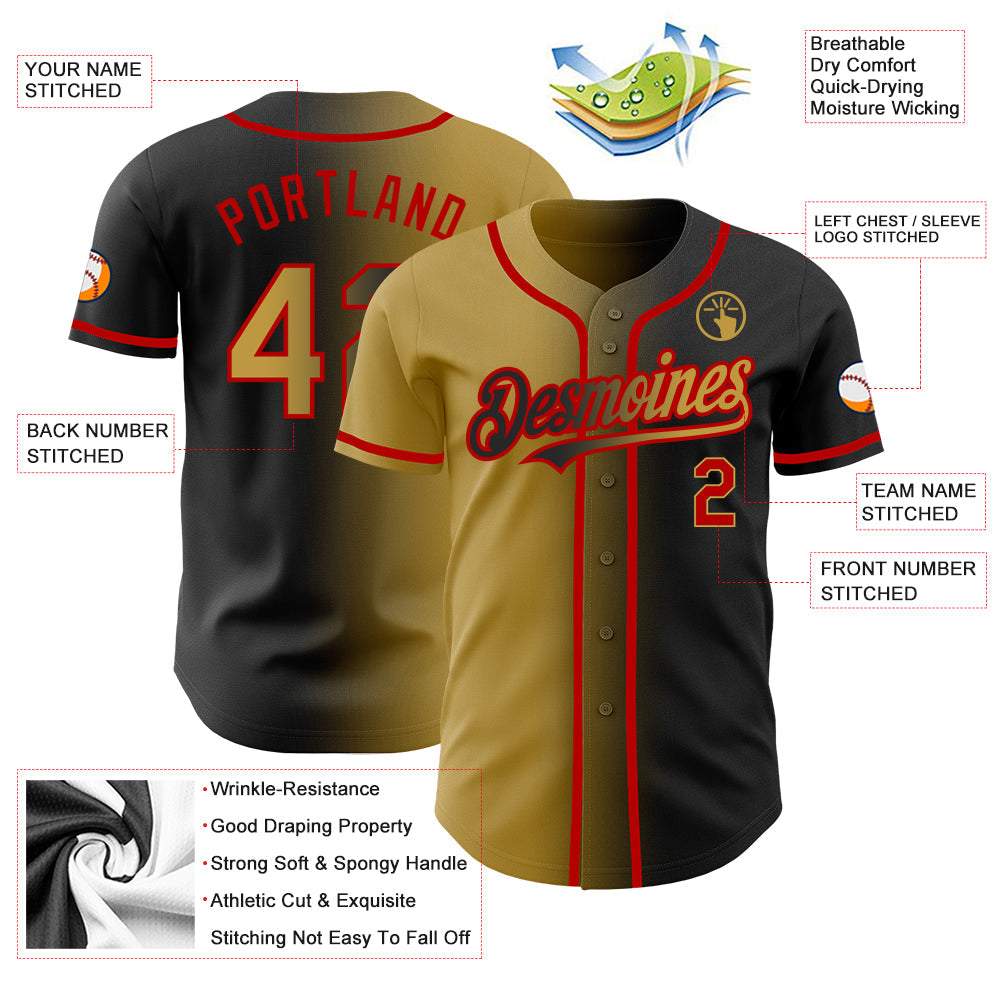 Custom Black Old Gold-Red Authentic Gradient Fashion Baseball Jersey - Sky-Custom