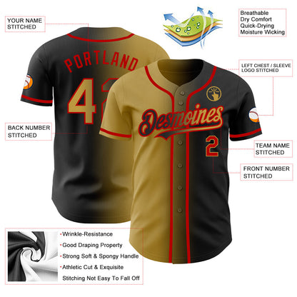 Custom Black Old Gold-Red Authentic Gradient Fashion Baseball Jersey - Sky-Custom