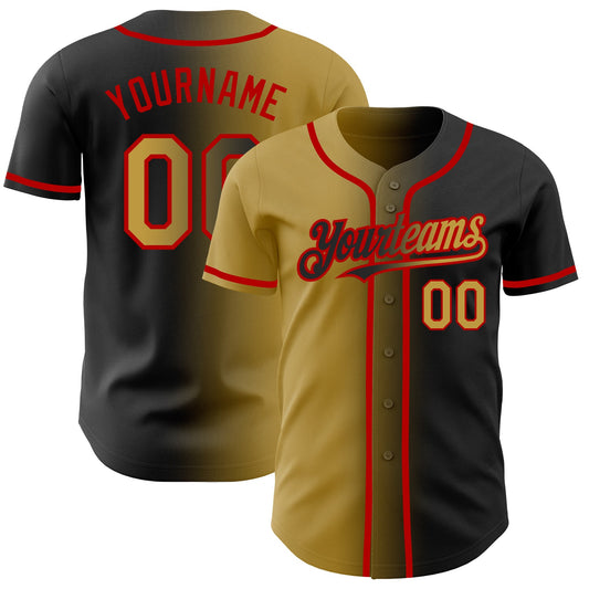 Custom Black Old Gold-Red Authentic Gradient Fashion Baseball Jersey - Sky-Custom