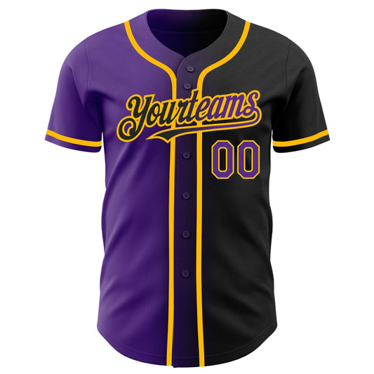 Custom Black Purple-Gold Authentic Gradient Fashion Baseball Jersey - Sky-Custom