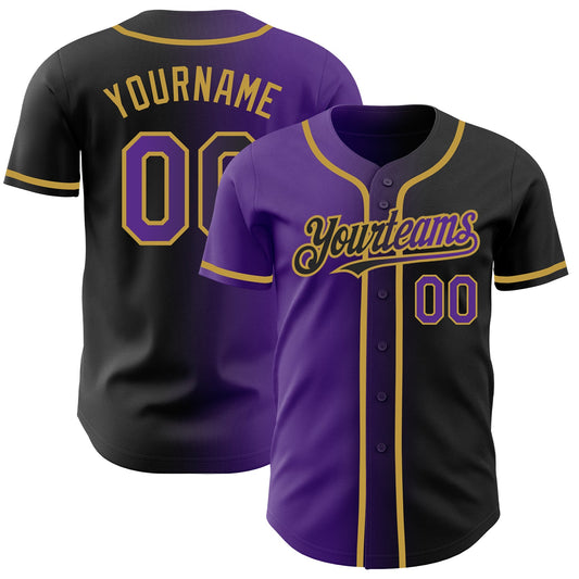 Custom Black Purple-Old Gold Authentic Gradient Fashion Baseball Jersey - Sky-Custom