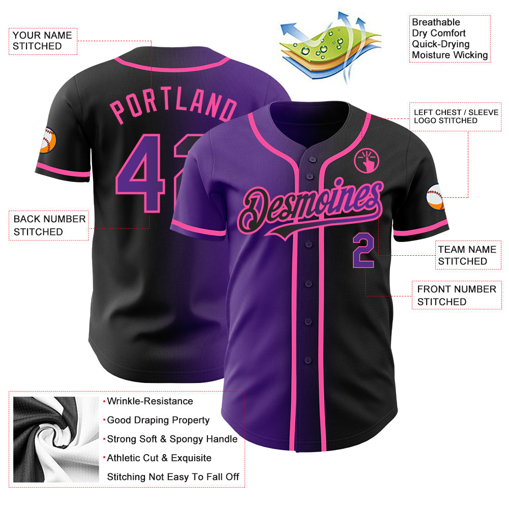 Custom Black Purple-Pink Authentic Gradient Fashion Baseball Jersey - Sky-Custom