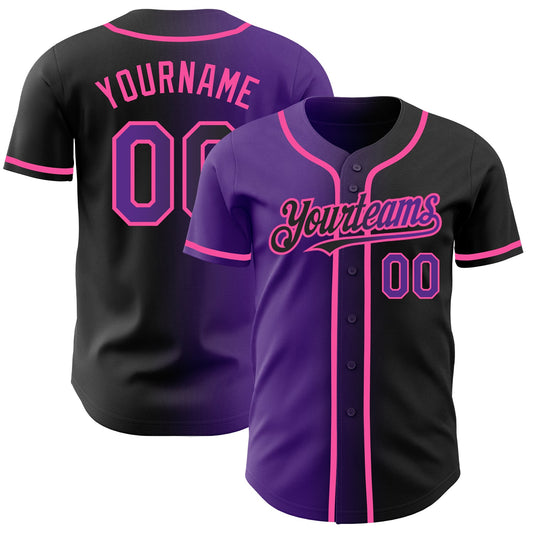 Custom Black Purple-Pink Authentic Gradient Fashion Baseball Jersey - Sky-Custom