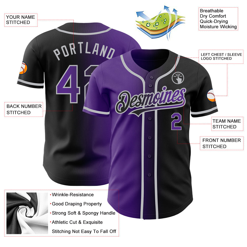 Custom Black Purple-Gray Authentic Gradient Fashion Baseball Jersey - Sky-Custom