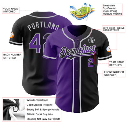 Custom Black Purple-Gray Authentic Gradient Fashion Baseball Jersey - Sky-Custom