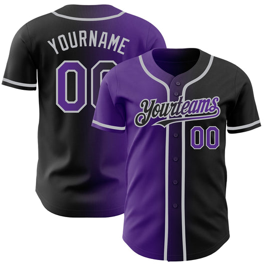 Custom Black Purple-Gray Authentic Gradient Fashion Baseball Jersey - Sky-Custom