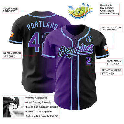 Custom Black Purple-Light Blue Authentic Gradient Fashion Baseball Jersey - Sky-Custom