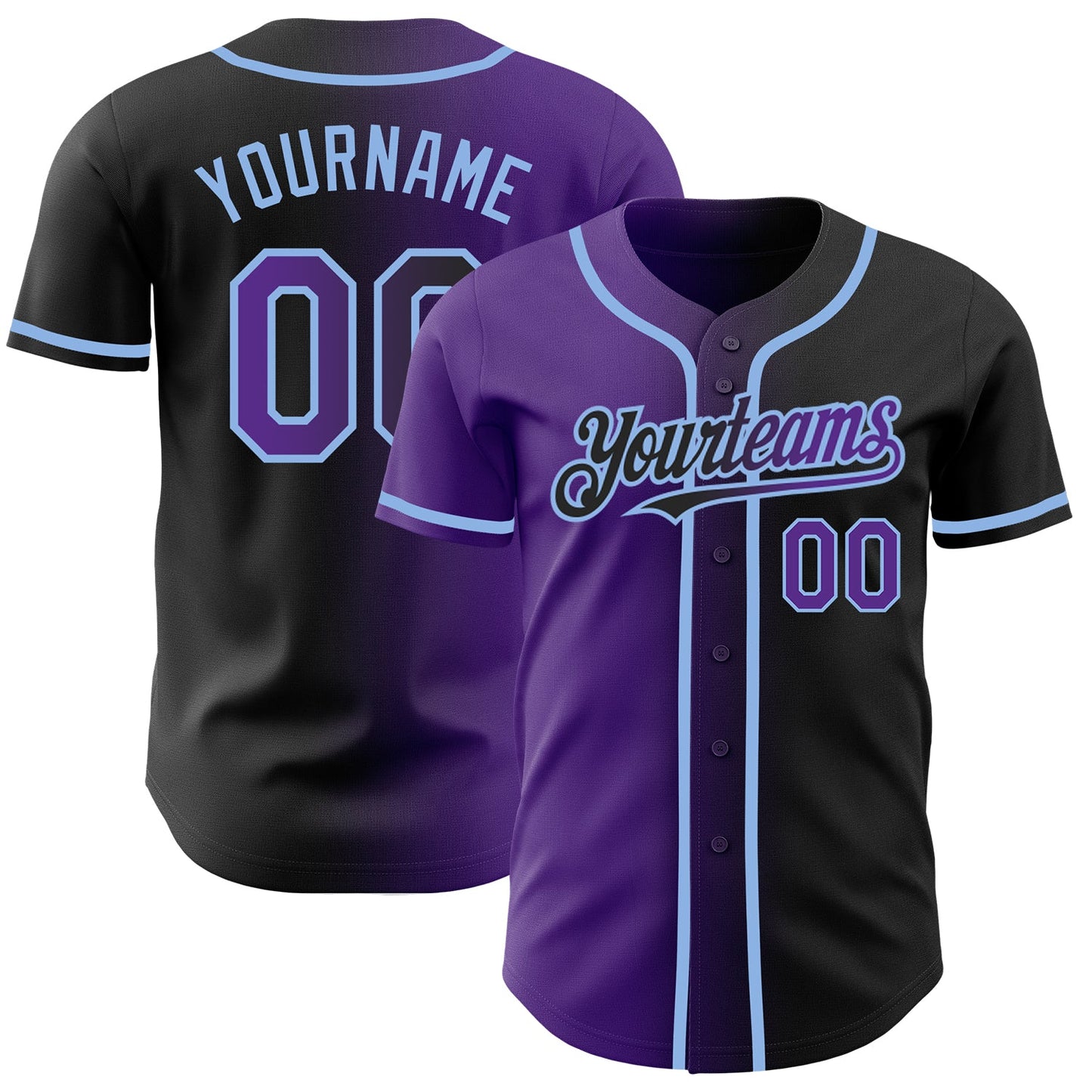 Custom Black Purple-Light Blue Authentic Gradient Fashion Baseball Jersey - Sky-Custom