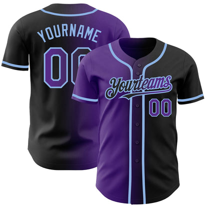 Custom Black Purple-Light Blue Authentic Gradient Fashion Baseball Jersey - Sky-Custom