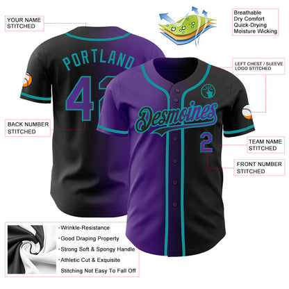 Custom Black Purple-Teal Authentic Gradient Fashion Baseball Jersey - Sky-Custom