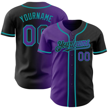 Custom Black Purple-Teal Authentic Gradient Fashion Baseball Jersey - Sky-Custom
