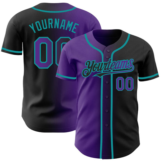 Custom Black Purple-Teal Authentic Gradient Fashion Baseball Jersey - Sky-Custom