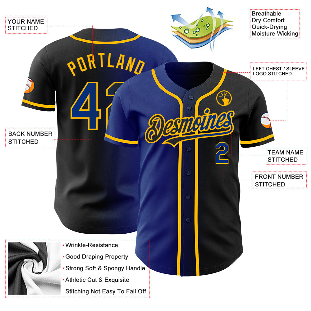 Custom Black Royal-Gold Authentic Gradient Fashion Baseball Jersey - Sky-Custom