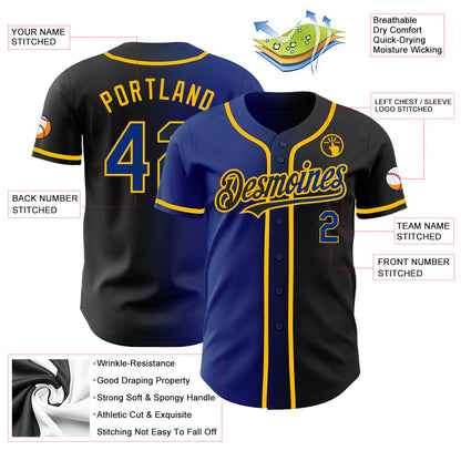 Custom Black Royal-Gold Authentic Gradient Fashion Baseball Jersey - Sky-Custom