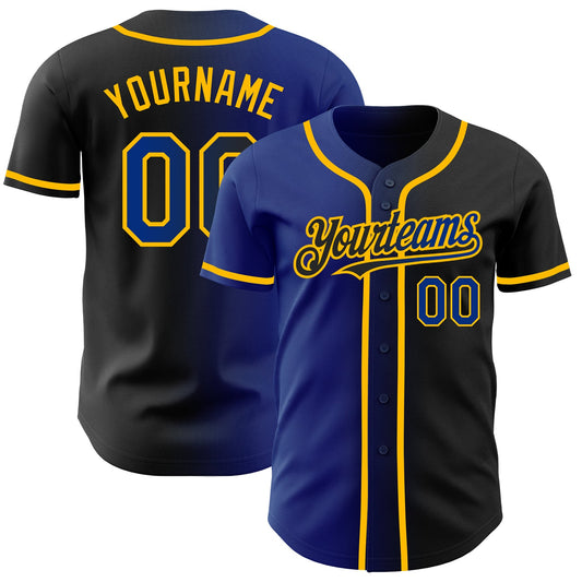 Custom Black Royal-Gold Authentic Gradient Fashion Baseball Jersey - Sky-Custom