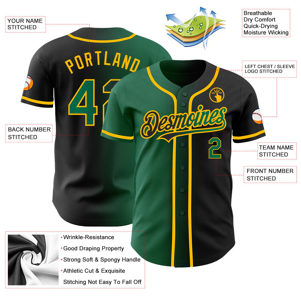 Custom Black Kelly Green-Gold Authentic Gradient Fashion Baseball Jersey - Sky-Custom