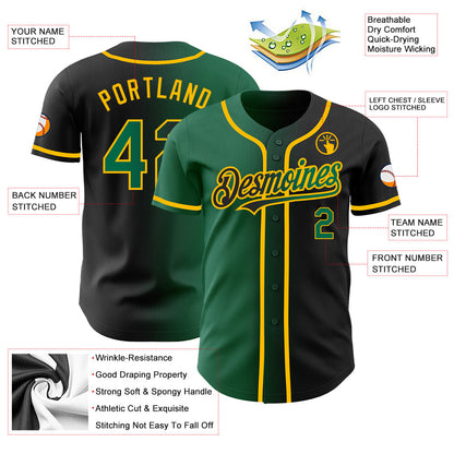 Custom Black Kelly Green-Gold Authentic Gradient Fashion Baseball Jersey - Sky-Custom