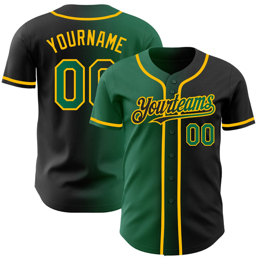 Custom Black Kelly Green-Gold Authentic Gradient Fashion Baseball Jersey - Sky-Custom