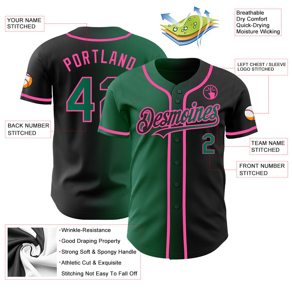 Custom Black Kelly Green-Pink Authentic Gradient Fashion Baseball Jersey - Sky-Custom