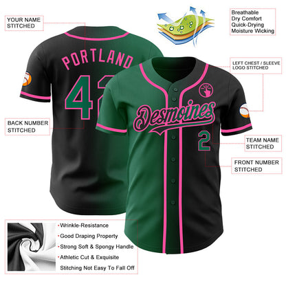Custom Black Kelly Green-Pink Authentic Gradient Fashion Baseball Jersey - Sky-Custom