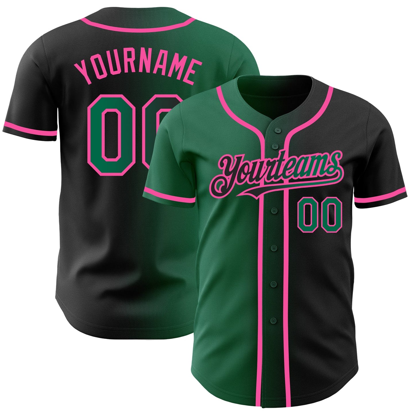 Custom Black Kelly Green-Pink Authentic Gradient Fashion Baseball Jersey - Sky-Custom