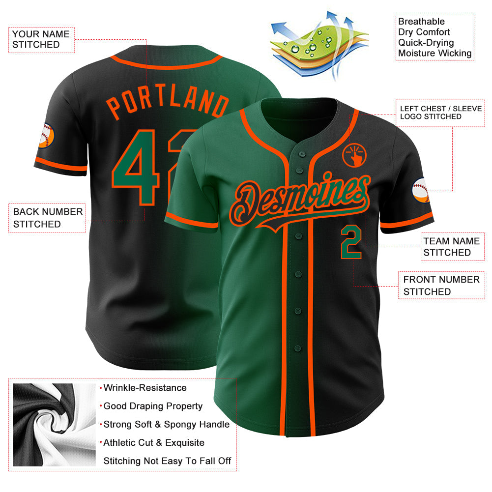 Custom Black Kelly Green-Orange Authentic Gradient Fashion Baseball Jersey - Sky-Custom
