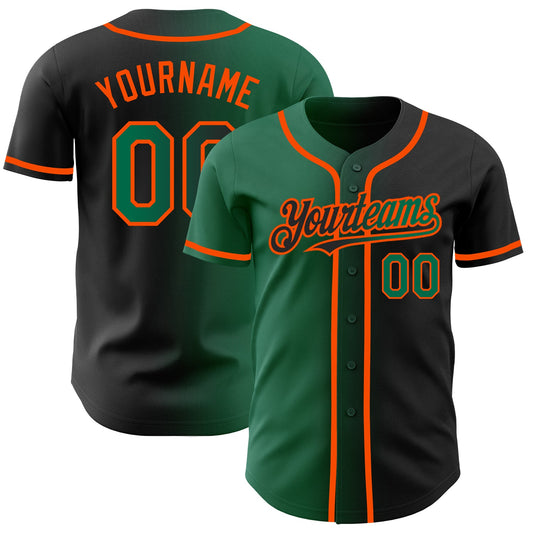 Custom Black Kelly Green-Orange Authentic Gradient Fashion Baseball Jersey - Sky-Custom