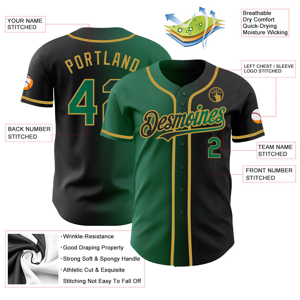 Custom Black Kelly Green-Old Gold Authentic Gradient Fashion Baseball Jersey - Sky-Custom