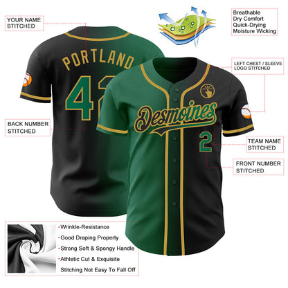 Custom Black Kelly Green-Old Gold Authentic Gradient Fashion Baseball Jersey - Sky-Custom