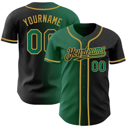 Custom Black Kelly Green-Old Gold Authentic Gradient Fashion Baseball Jersey - Sky-Custom